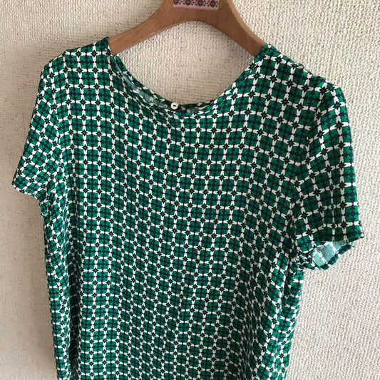 H&M Women's Green and White Blouse | M